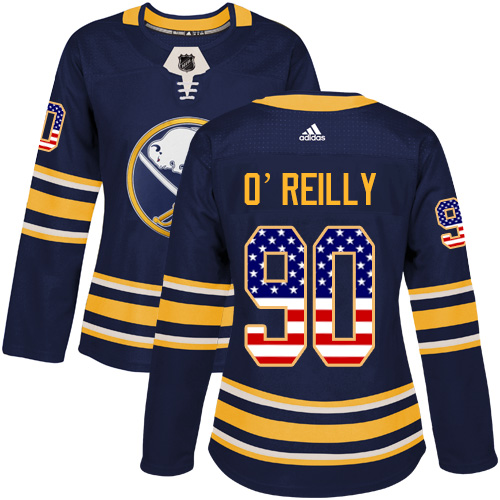 Adidas Sabres #90 Ryan O'Reilly Navy Blue Home Authentic USA Flag Women's Stitched NHL Jersey - Click Image to Close